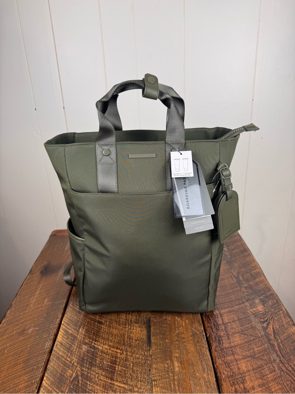 NWT Boarding Pass Olive Travel Backpack Tote Carry-On Bag Laptop Sleeve